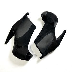 Pedro Garcia Black Open Toe Suede Pull On Stretch Booties